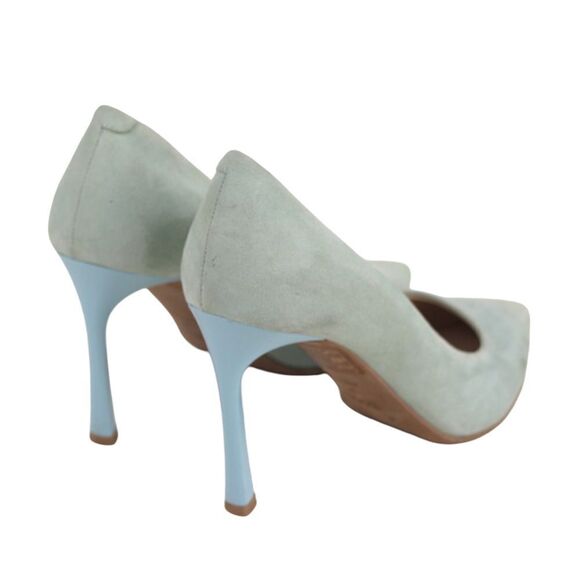 HUGO BOSS LIGHT BLUE REAL LEATHER SUEDE HIGH HEEL POINTED CLASSIC PUMP SHOES 36 - Picture 4 of 10